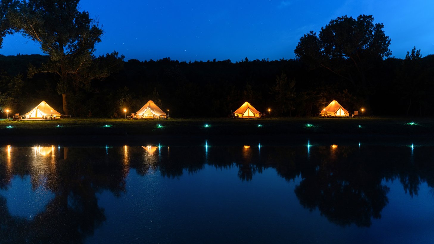 Tents at glamping, night